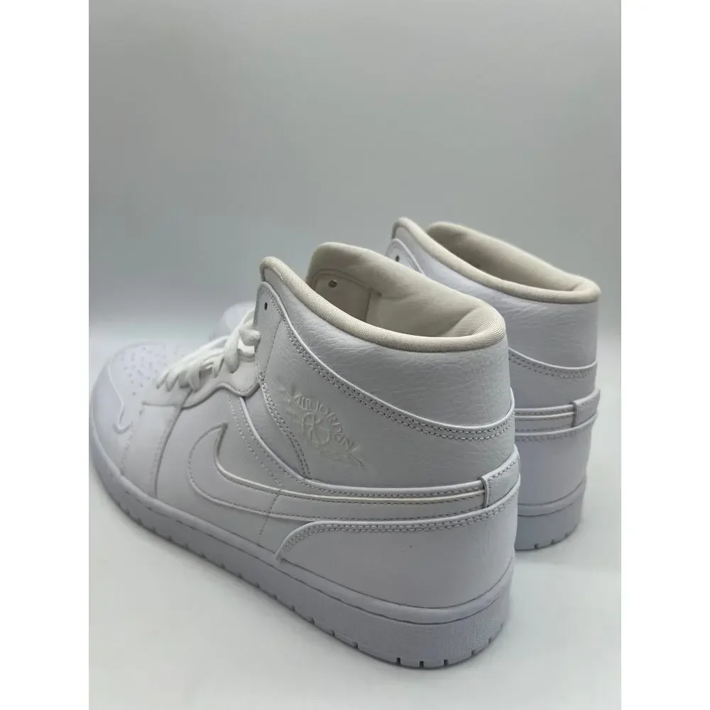 Nike Air Jordan 1 Mid Triple White 554724-129 Men's Shoe 14 NEW